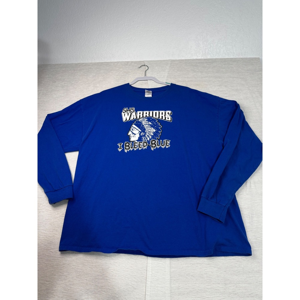 Gildan SHS Warriors I Bleed Blue Long Sleeve Graphic Tee Royal Blue Mens 2XL